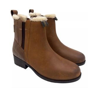 NWT BARBOUR Primrose leather, Faux fur brown Boots with Elastic size 6 UK - US 8